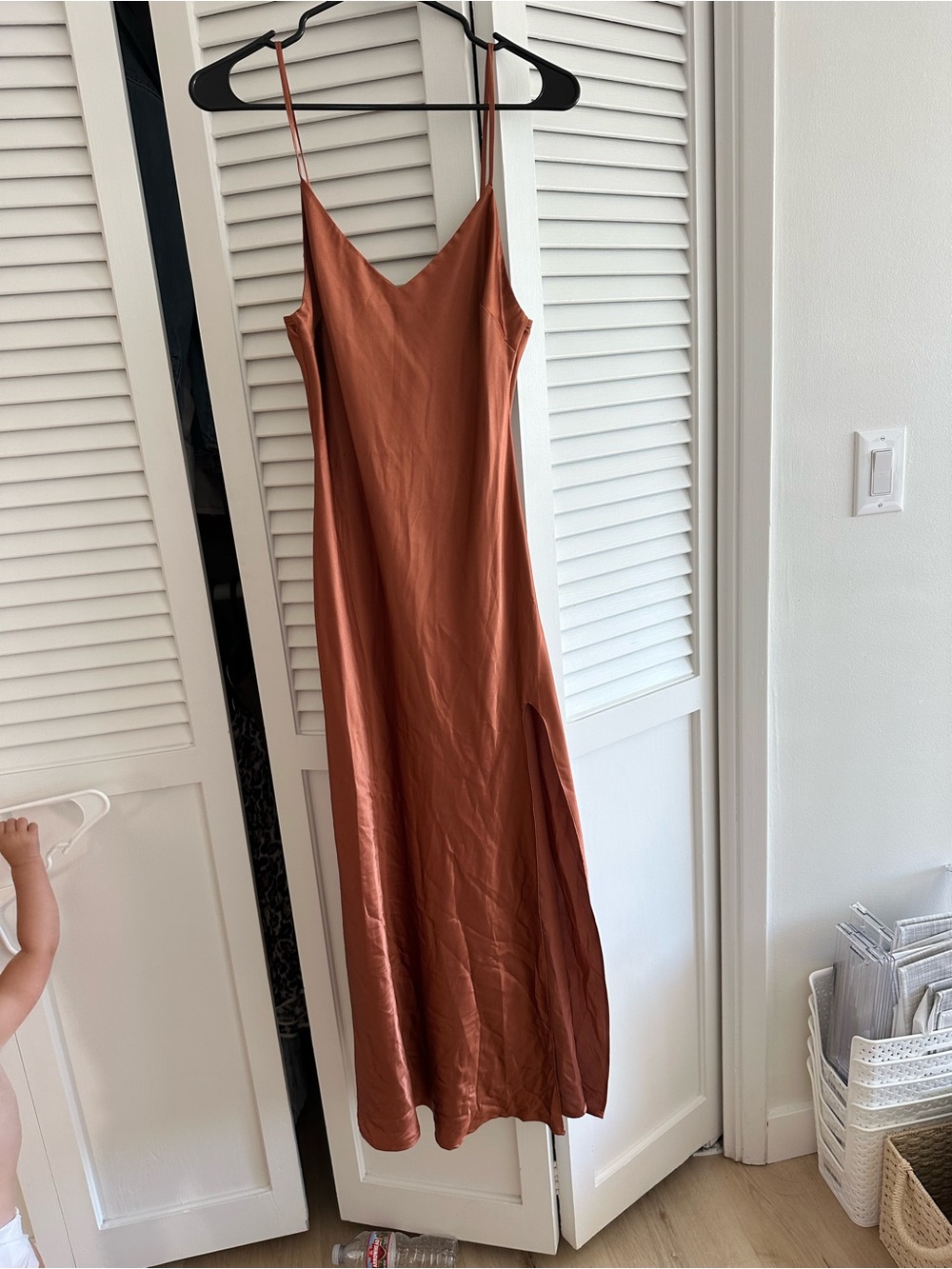 Audrey 3+1 Rust Slip Midi Dress with Spaghetti Straps
